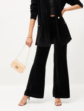 Women Black Velvet Bell Bottom Pants
