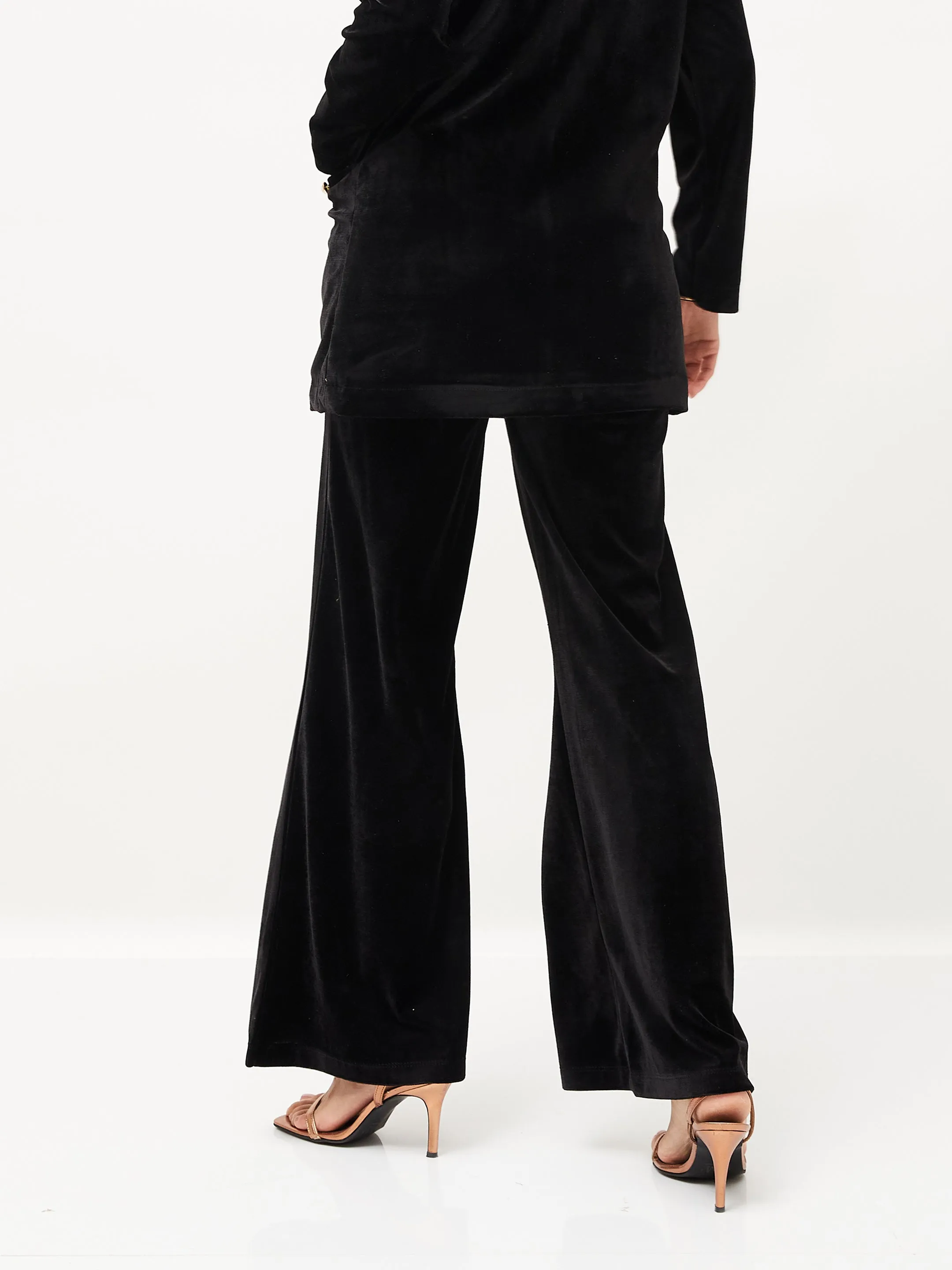 Women Black Velvet Bell Bottom Pants