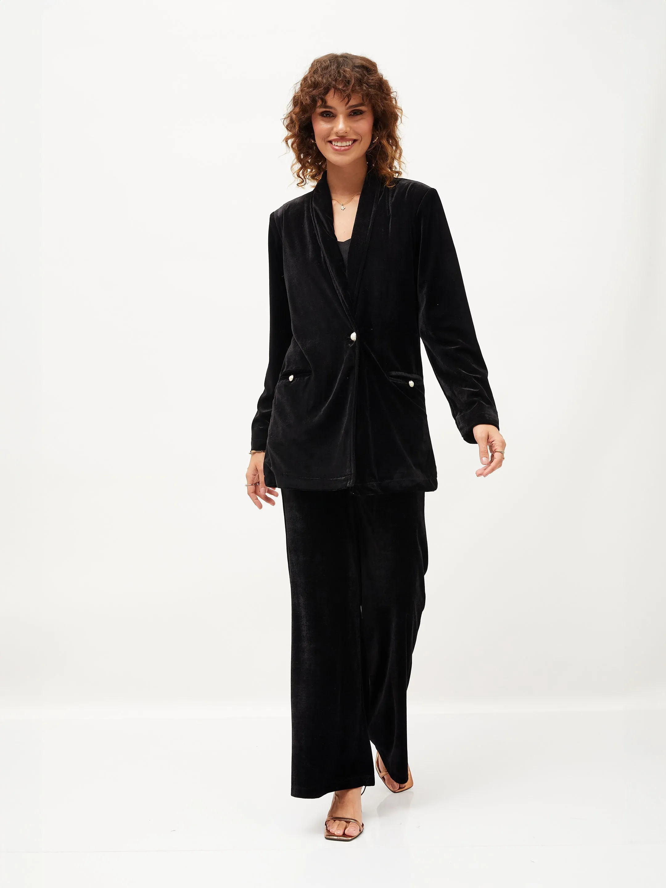 Women Black Velvet Bell Bottom Pants