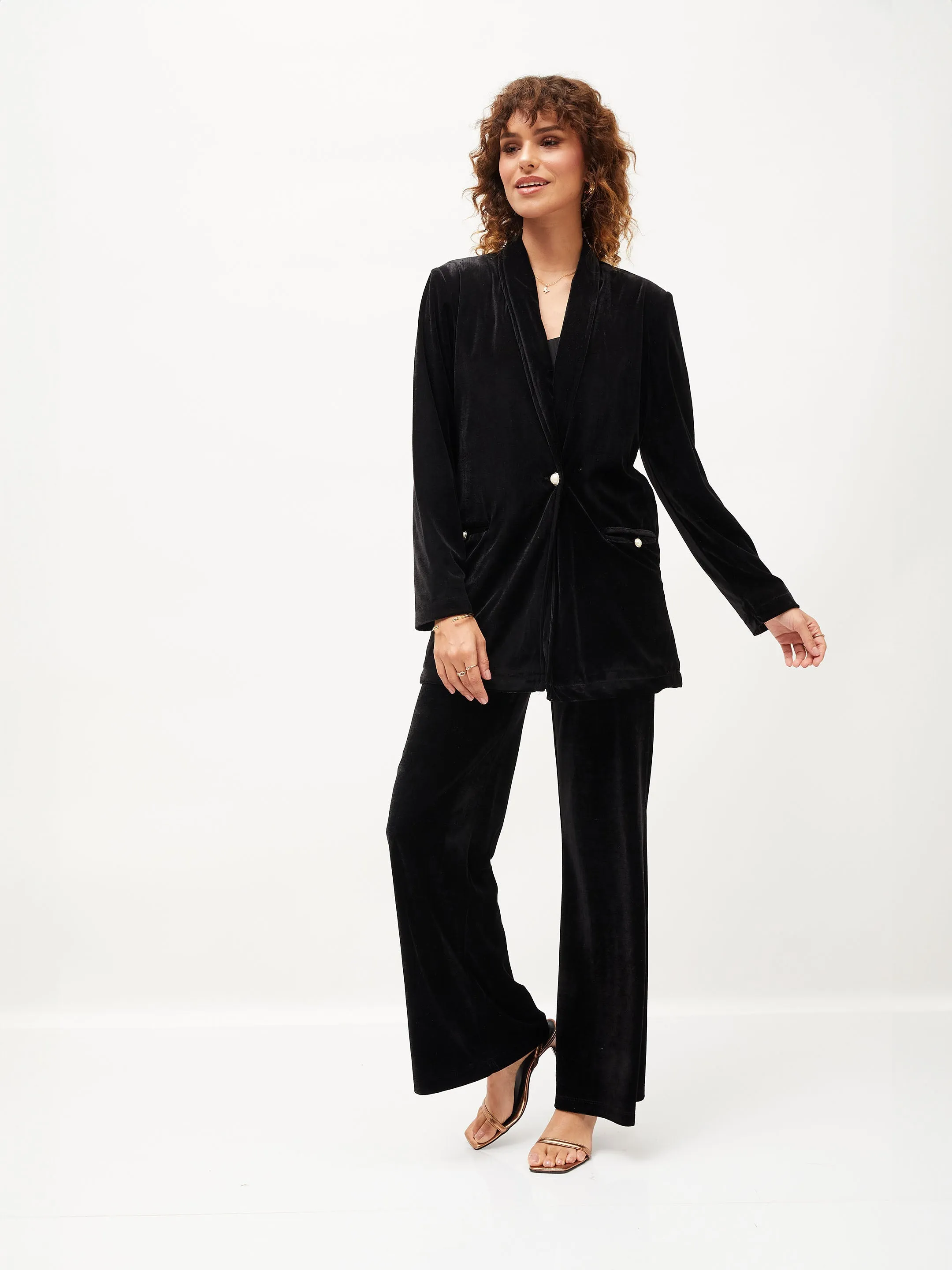 Women Black Velvet Bell Bottom Pants
