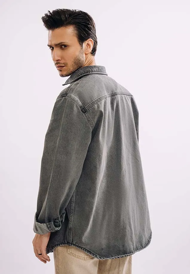 Zipper Down Over Shirt - Grey Wash
