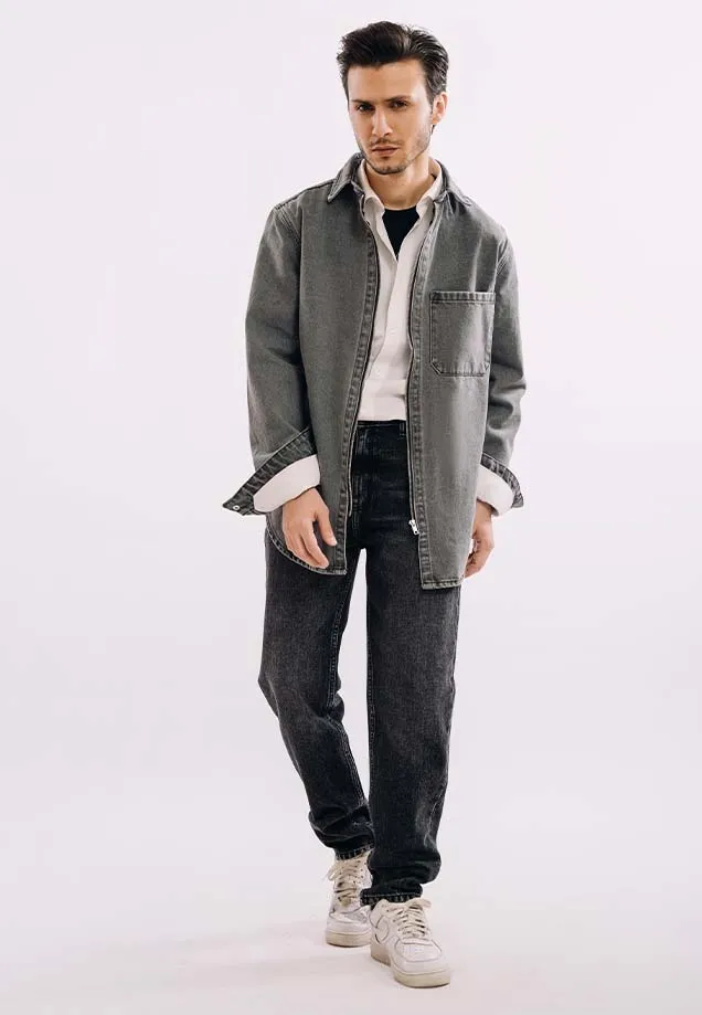 Zipper Down Over Shirt - Grey Wash