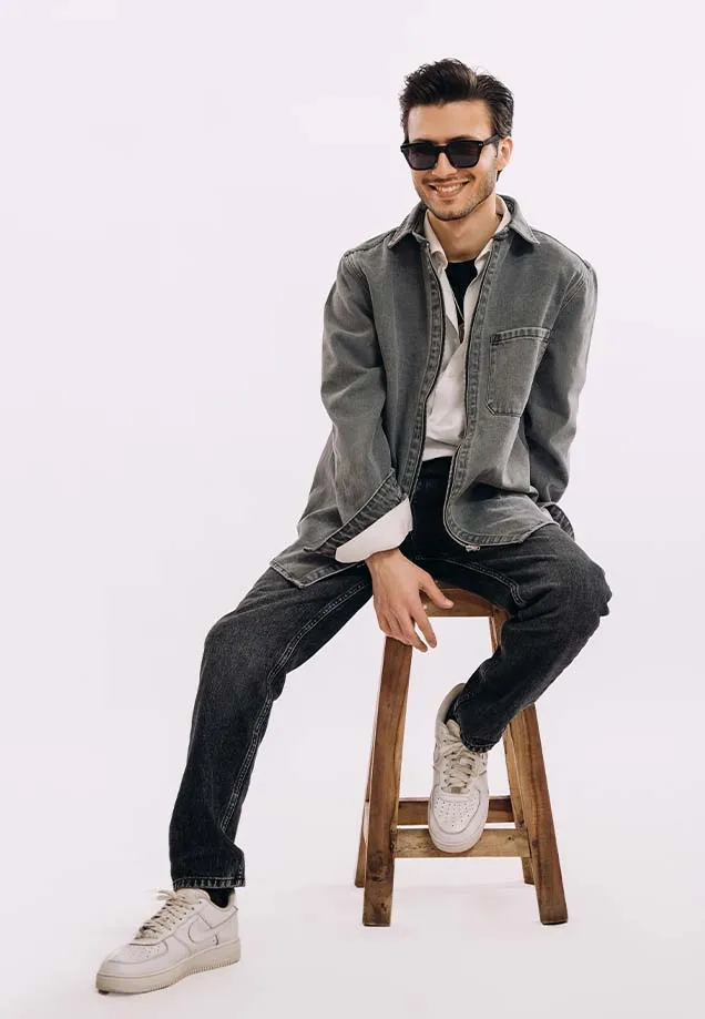 Zipper Down Over Shirt - Grey Wash